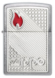 Front shot of Zippo Tiles Emblem Design Brushed Chrome Windproof Lighter.