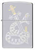 Front view of Zippo Snake Sword Tattoo Design Windproof Lighter.