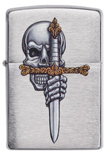 Front shot of Sword Skull Design Brushed Chrome Windproof Lighter