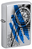 Front shot of Zippo Trash Polka Tattoo Compass Design Windproof Lighter standing at a 3/4 angle.