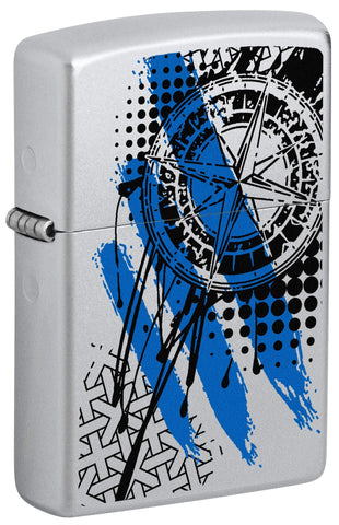 Front shot of Zippo Trash Polka Tattoo Compass Design Windproof Lighter standing at a 3/4 angle.