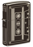 Front view of Cassette Tape Black Ice® Windproof Lighter standing at a 3/4 angle