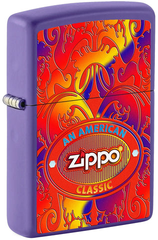 Front shot of Zippo American Classic Windproof Lighter standing at a 3/4 angle.