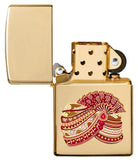 Indian Wedding Design Windproof Pocket Lighter with its lid open and unlit.