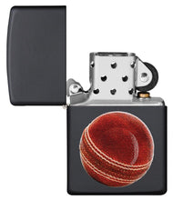 Cricket Ball Design Windproof Pocket Lighter with its lid open and unlit.