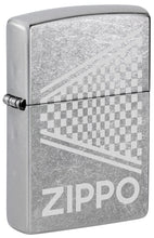 Front shot of Zippo Design Windproof Lighter standing at a 3/4 angle.