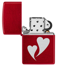 Zippo Double Hearts Windproof Lighter with its lid open and unlit.