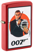 Front shot of James Bond 007?äó Vintage Design Red Matte Windproof Lighter standing at a 3/4 angle.