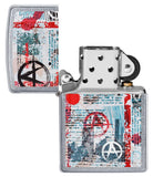 Anarchy Design Street Chrome™ Windproof Lighter with its lid open and unlit.