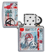 Anarchy Design Street Chrome?äó Windproof Lighter with its lid open and unlit.