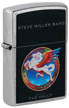 Front shot of Steve Miller Band Welcome to the Vault Design Street Chrome?äó Windproof Lighter standing at a 3/4 angle