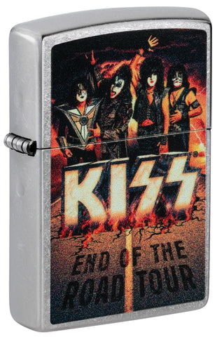 Front shot of KISS Design End of the Road Tour Street Chrome?äó Windproof Lighter standing at a 3/4 angle