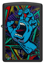 Front shot of Santa Cruz Screaming Hand Black Light Black Matte Windproof Lighter.