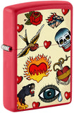 Front shot of Zippo Tattoo Design Windproof Lighter standing at a 3/4 angle.