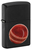 Front shot of Cricket Ball Design Windproof Pocket Lighter standing at a 3/4 angle.