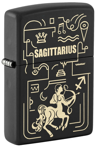 Front shot of Zippo Sagittarius Windproof Lighter standing at a 3/4 angle.