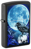 Front shot of Moonlight Crow Design Black Matte Windproof Lighter standing at a 3/4 angle