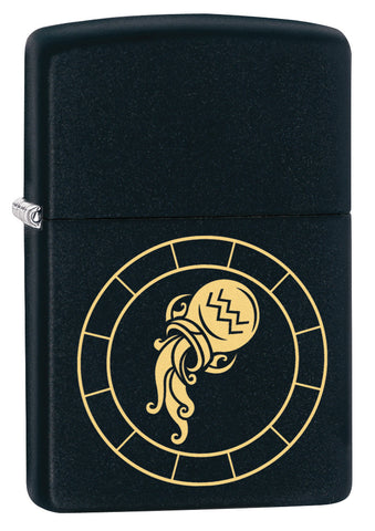 Zippo Brass Zodiac SignAquarius Black Matte Pocket Lighter