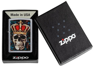 Skull King Design Street Chrome™ Windproof Lighter in its packaging.