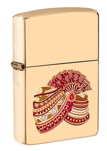Front shot of Indian Wedding Design Windproof Pocket Lighter standing at a 3/4 angle.