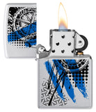 Zippo Trash Polka Tattoo Compass Design Windproof Lighter with its lid open and unlit.