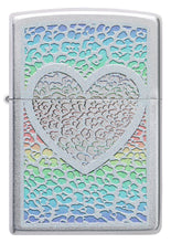 Front shot of Heart Design Satin Chrome Windproof Lighter.