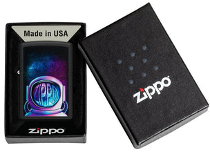 Zippo Astronaut Design Black Matte Windproof Lighter in its packaging.