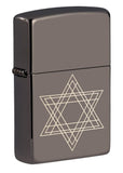 Front view of Star of David Design Black Ice® Windproof Lighter standing at a 3/4 angle.