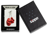 Boxing Design Texture Print White Matte Windproof Lighter in its packaging.