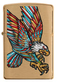 Front view of Tattoo Eagle Design Brushed Brass Windproof Lighter.