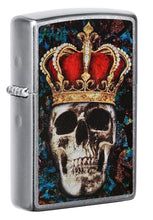 Front shot of Skull King Design Street Chrome?äó Windproof Lighter standing at a 3/4 angle.