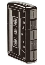 Front angle view of Cassette Tape Black Ice?« Windproof Lighter, showing the right side of the lighter