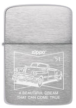 Front View of Zippo 50s Car 1941 Replica Brushed Chrome Design.