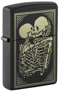 Front shot of Lovers Design Black Matte Windproof Lighter standing at a 3/4 angle