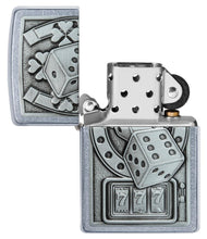 Lucky 7 Emblem Street Chrome?äó Windproof Lighter with its lid open and unlit