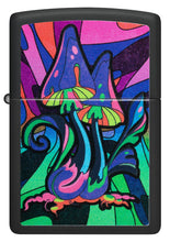 Front shot of Black Light Trippy Mushroom Black Matte Windproof Lighter.