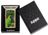 Slim Green Bird Design Windproof Pocket Lighter in its packaging.