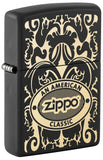 Front shot of Zippo American Classic Windproof Lighter standing at a 3/4 angle.