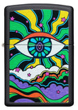Front view of Black Light Eye Design Black Matte Windproof Lighter.