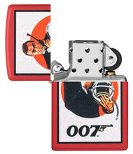 James Bond 007?äó Vintage Design Red Matte Windproof Lighter with its lid open and unlit.