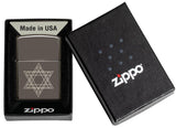 Star of David Design Black Ice® Windproof Lighter in its packaging.