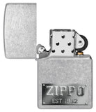 Zippo Design Windproof Lighter with its lid open and unlit.