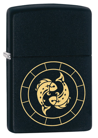 Zippo PiscesZodiac Sign Black Matte Pocket Lighter