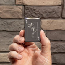 Lifestyle image of Windy Design Card Black Ice?« Windproof Lighter in hand.