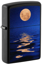 Front shot of Full Moon Design Black Light Black Matte Windproof Lighter standing at a 3/4 angle.