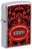 Front shot of Zippo American Classic Windproof Lighter standing at a 3/4 angle.