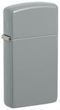 Front shot of Slim® Flat Grey Windproof Lighter standing at a 3/4 angle
