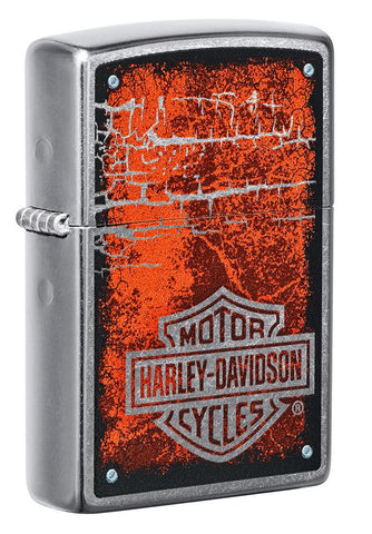 Front shot of Harley-Davidson?« Chromed Out Logo Street Chrome?äó Windproof Lighter standing at a 3/4 angle.