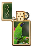 Slim Green Bird Design Windproof Pocket Lighter with its lid open and unlit.