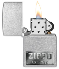 Zippo Design Windproof Lighter with its lid open and lit.